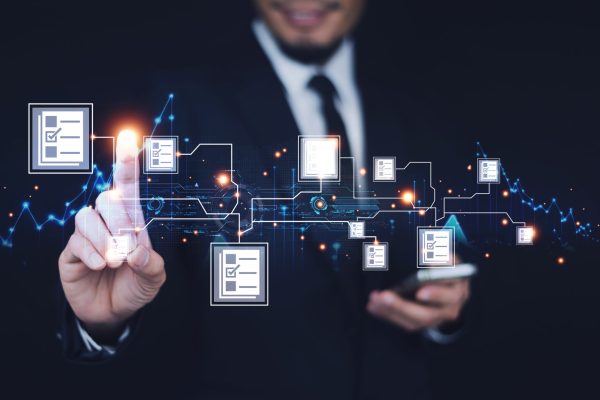 Document Management System (DMS) in addition to digitization and process automation to efficiently manage files.Document Management Data System Business Internet Technology Concept.